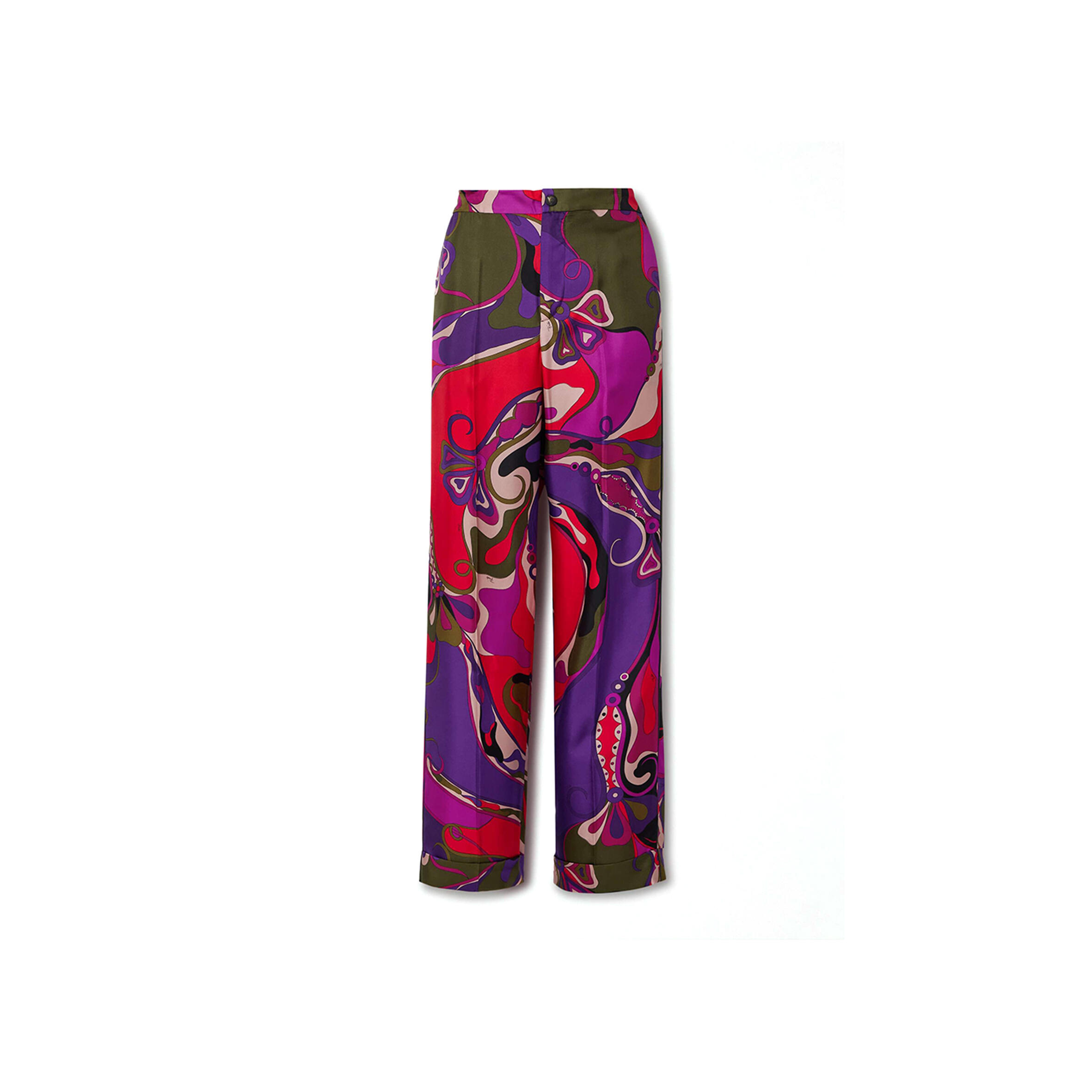 PUCCI ORCHIDEE PRINTED SILK-TWILL STRAIGHT-LEG PANTS 46376663162932319